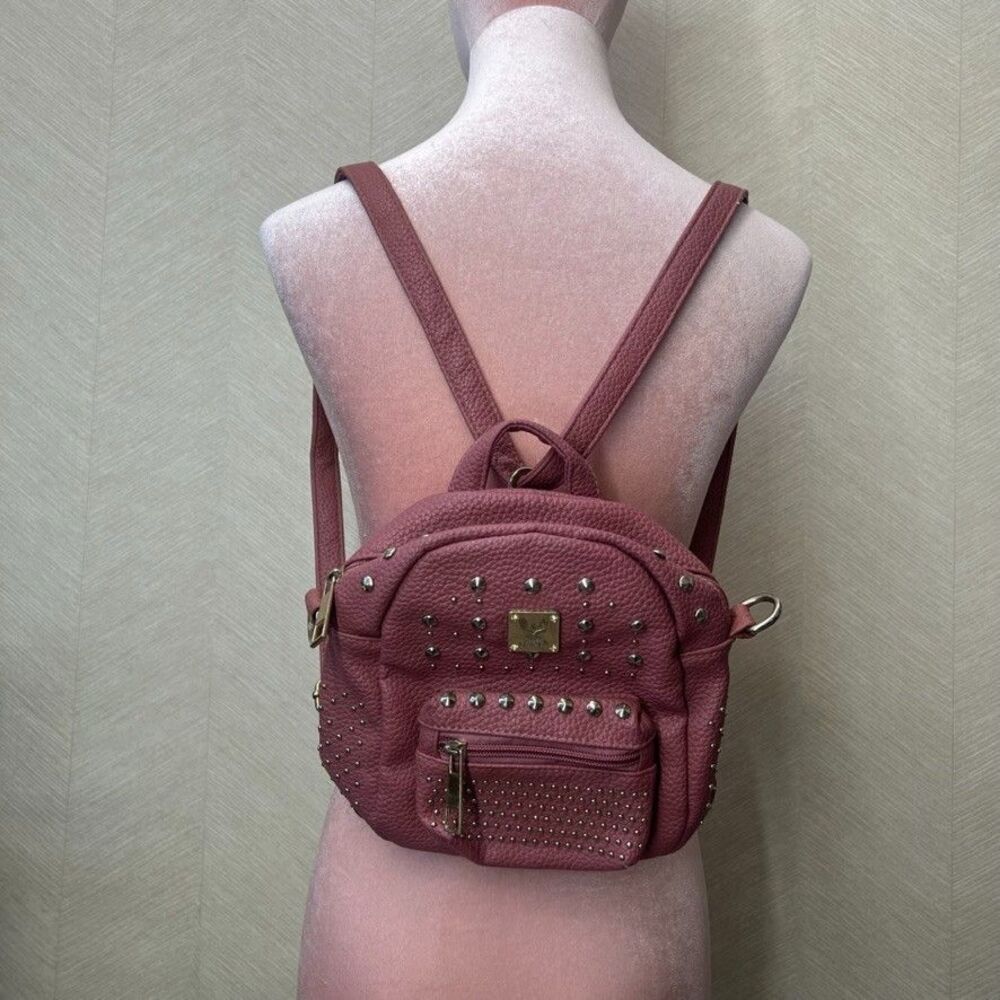 Three Feather Mauve Mini Studded Leather Satchel Backpack Womens